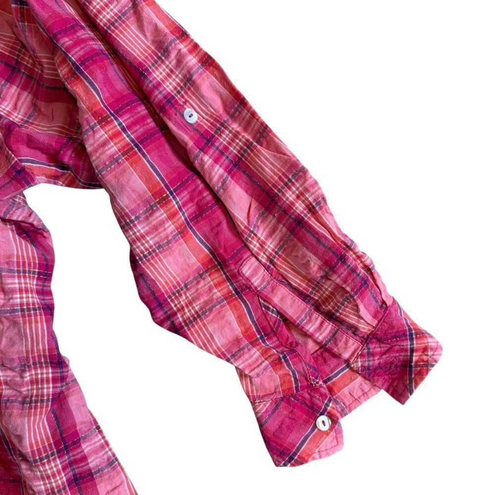 Catherine's Pink Plaid Top Womens Plus 3X Seersucker Long Sleeve Half Button - Picture 8 of 8